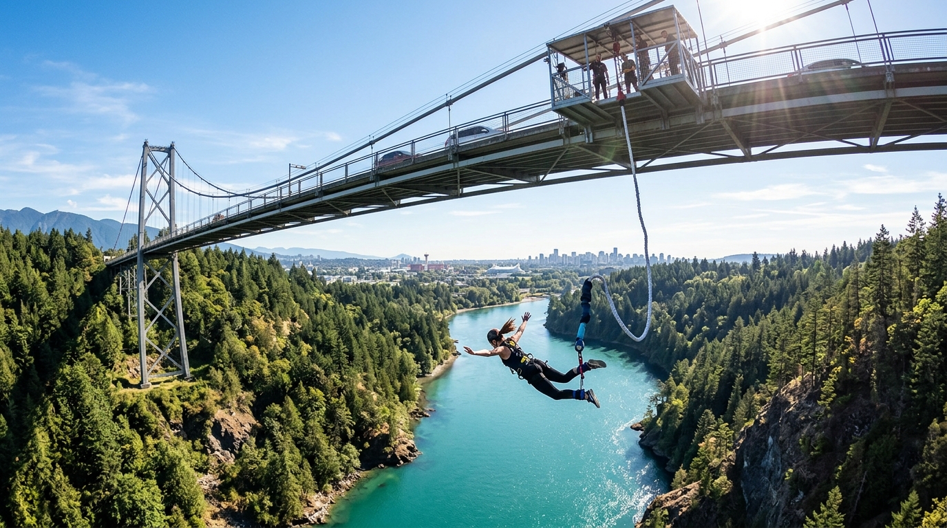 A thrill seeker taking a 210ft leap over a gorgeous river canyon